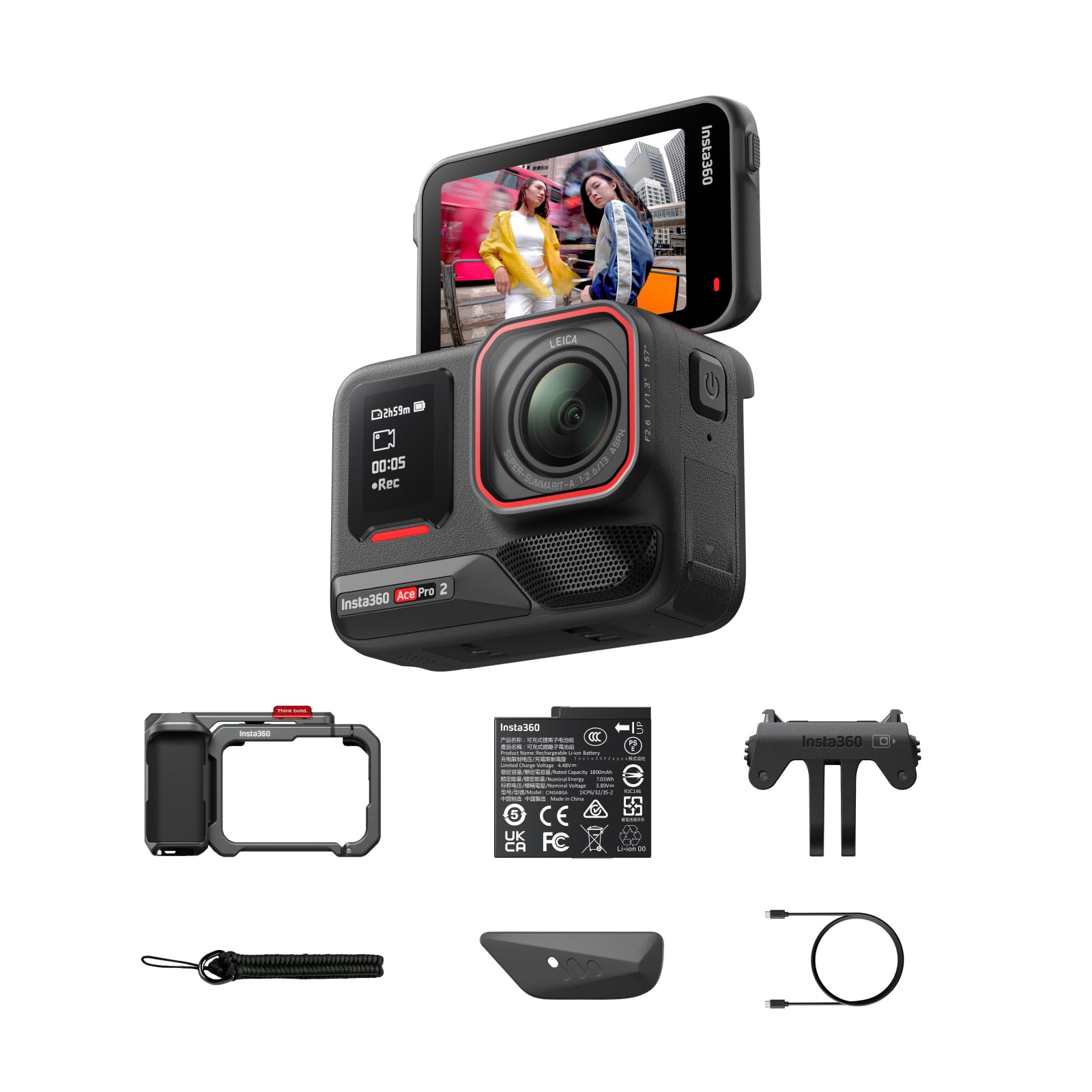 Insta360 Ace Pro 2 - ライカとの共同開発による防水仕様の8Kアクションカメラ。1/1.3インチセンサー、デュアルAIチップ 暗所性能 オーディオ、フリップ式スクリーン&AI編集でVlogやオートバイなどに最適 ストリート撮影キット(ムー