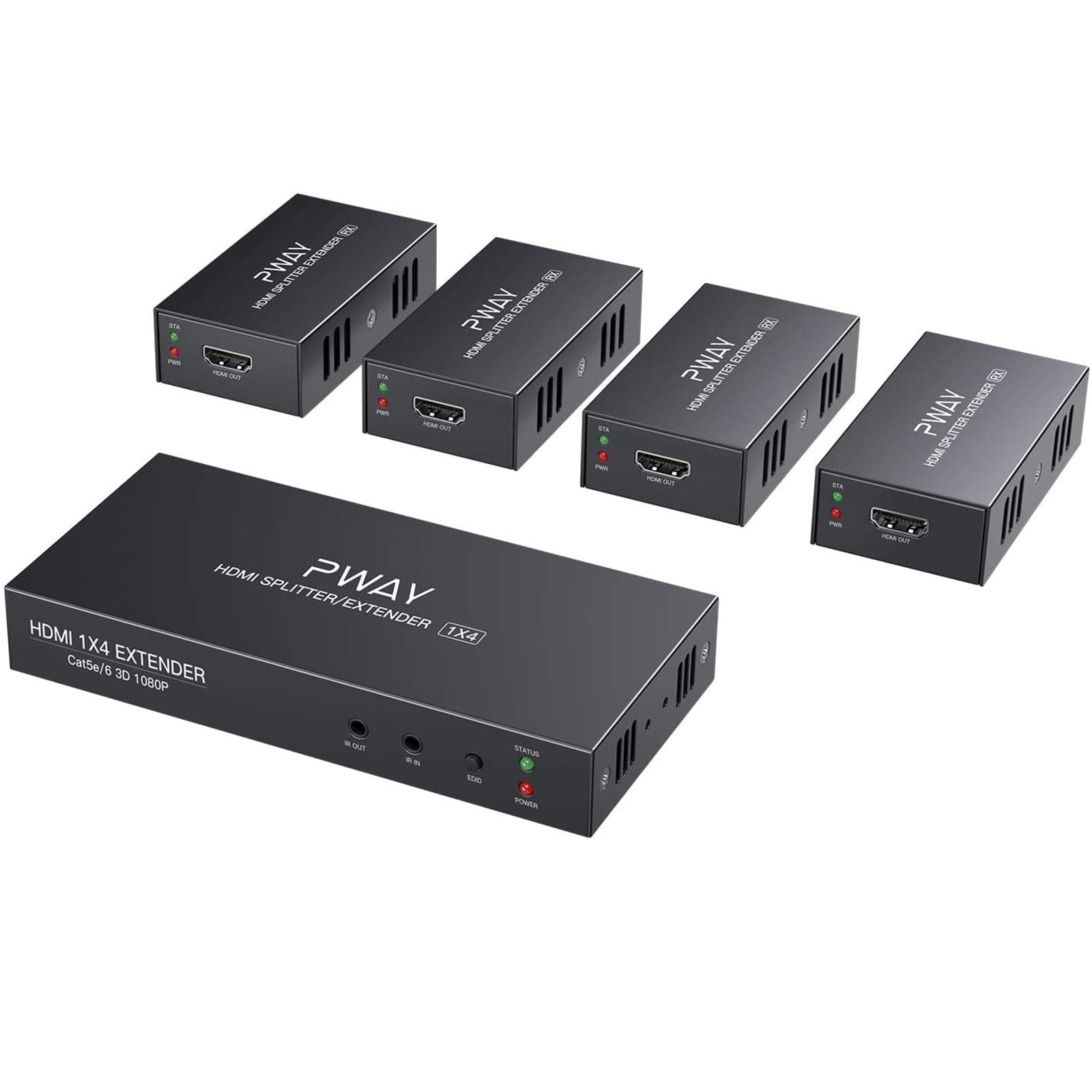 POC HDMIエクステンダー LAN 3D分配器 4出力 遅延なし60m安定転送距離伝送 HDMI スプリッター 延長機 送受信機セット 分配4台 4画面 エクステンダー 1080@60Hz PW-HT226P4-IR-JP｜湖南オンライン