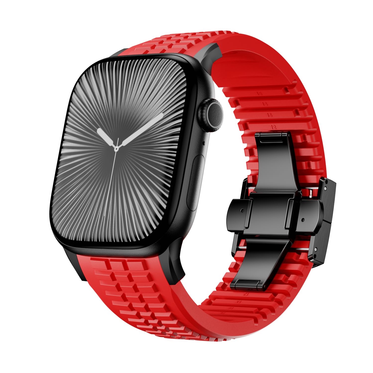 [VKEOO] iWatch Ultra 2 / Ultra/Series 10 9 8 7 (44mm 45mm 46mm 49mm) 用シリコンウォッチバンド、折りたたみ式バックル付きスポーツウォッチバンド、男性向けの耐久性のあるモダンなデザイン