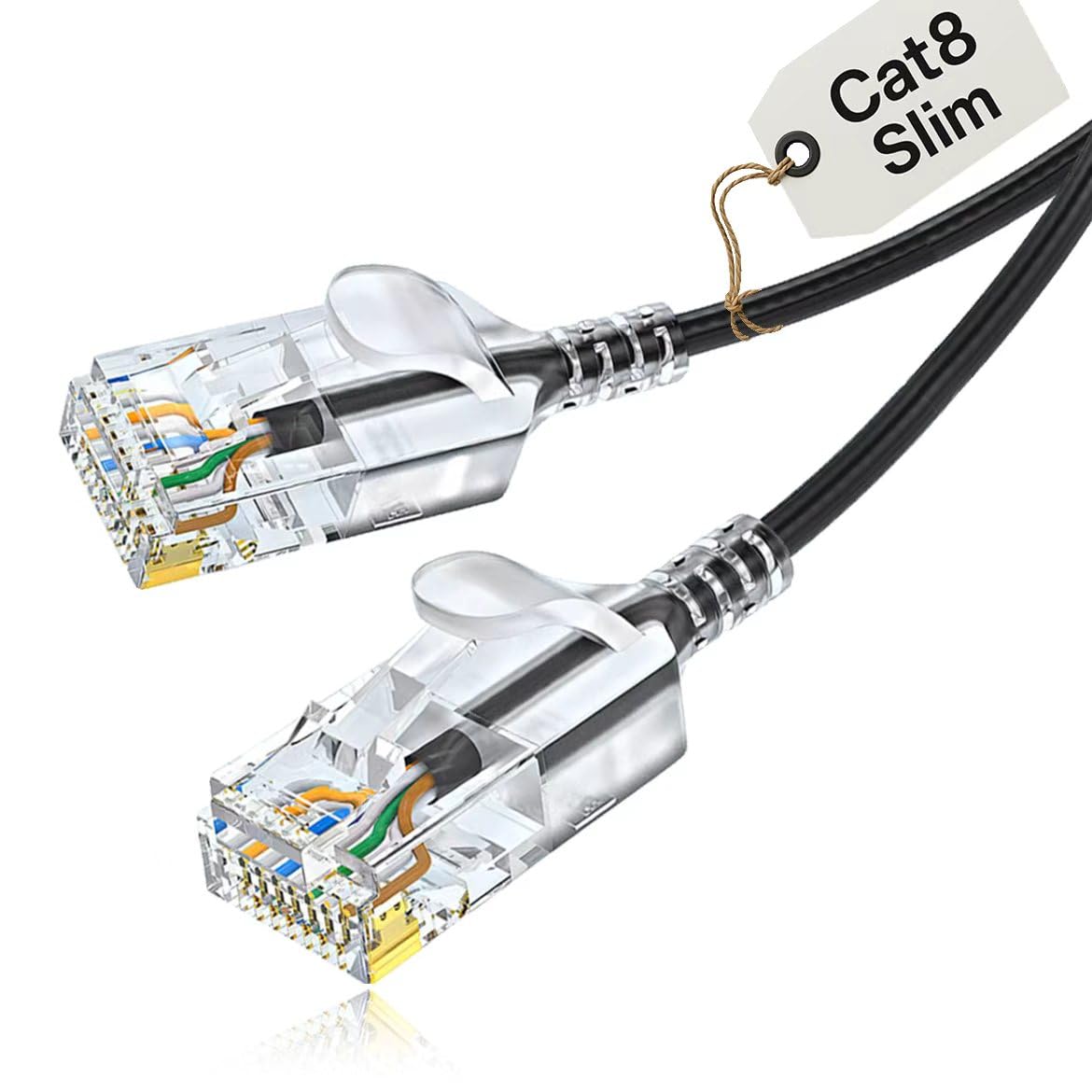 Elfcam(R) - スリム30m薄型Cat 8イーサネットケーブル、LAN WANケーブル、Cat8 SFTP 32AWG、2000Mhz 40Gbps RJ45コネクタ、ブラックラウンド(30M)。