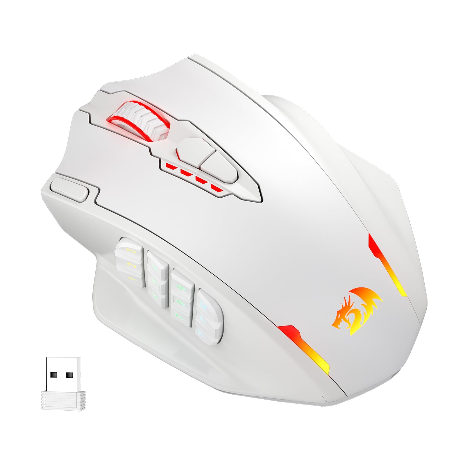 Redragon (レッドラゴン) M913 Impact Elite ワイヤレスゲーミングマウス 16000DPI 有線/ワイヤレスRGBマウス 16個のプログラム可能なボタン 45時間バッテリーとプロ光学センサー付き サイドボタン12個 MMOマウス