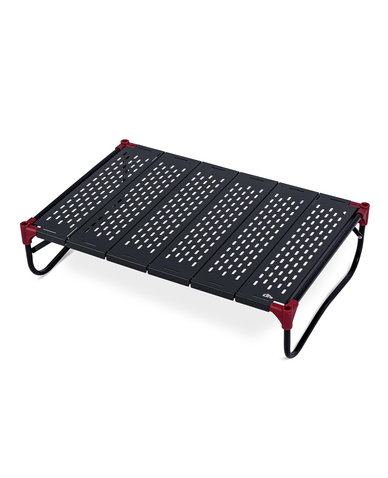 【iClimb (アィクライム)】キャンプアルミローテーブル テーブル天板広い62X42cm 天板中空デザイン デスクトップ無限連結拡大・ファミリー多人数対応可能 1.54kg超軽量 コンパクト 防水 耐熱 耐腐食（M、Black）