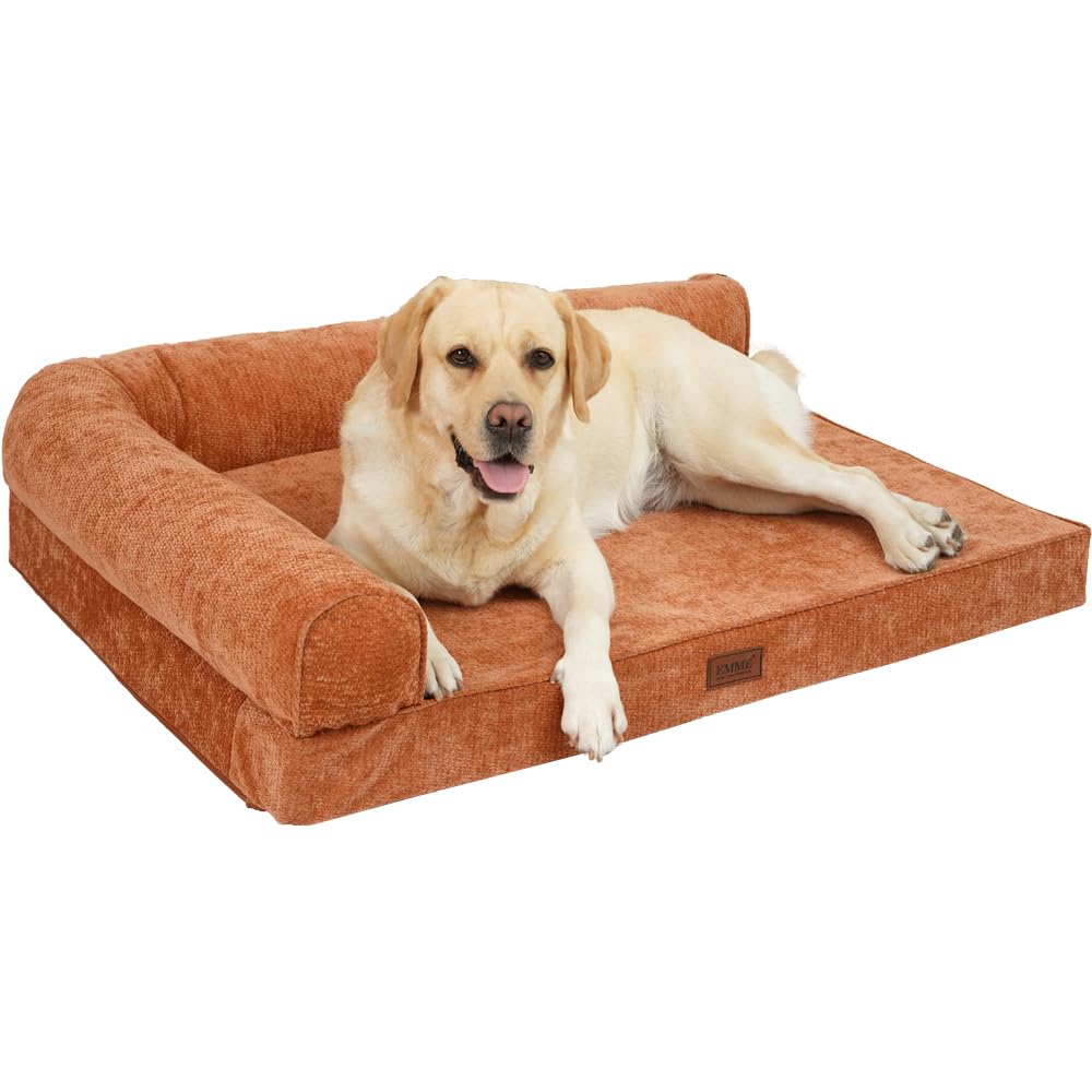 EMME 耐噛みL型犬用ベッド防水防傷ペットベッド 洗える シェニール生地柔らか ペットソファー 小型犬 中型犬対応 犬 ソファーベッド耐久性 高反発 抗菌防臭 ペットクッションあごのせペット用ベッド 猫 犬 室内用 寝床 高齢犬 子犬 介護用 ふわふわ枕