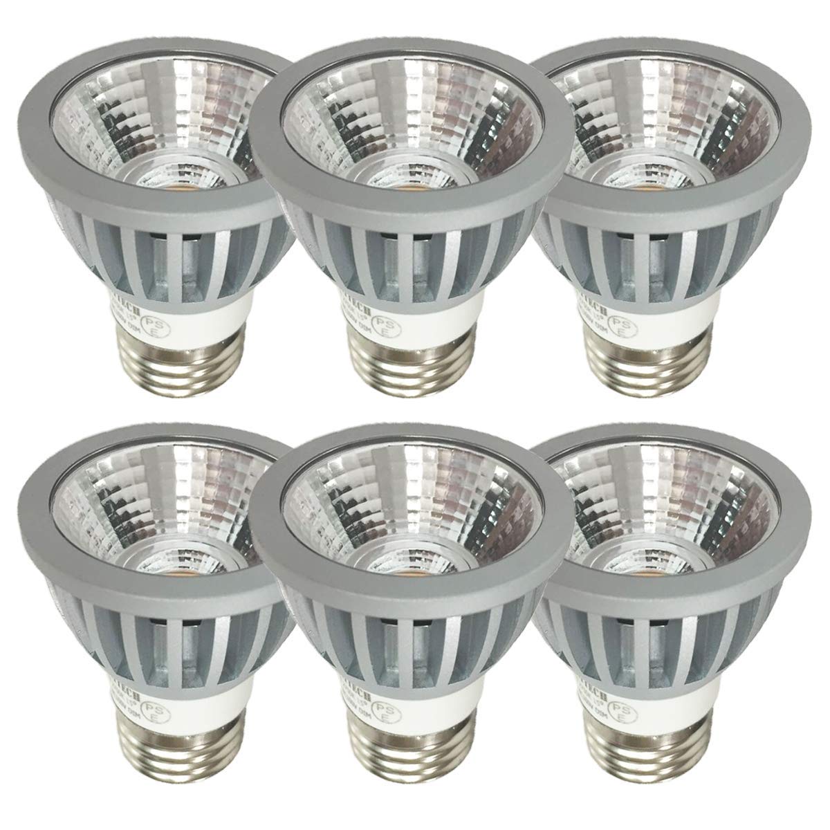 Fwaytech LEDハロゲン電球 E26 狭角 COB7W JDRφ50 AC100V調光対応 LEDハロゲン電球形 60W・75W相当 狭角15度 密閉器具対応 ダイクロハロゲン 6個セット (昼白色相当(5000K), 本体銀 (狭角15度) E2