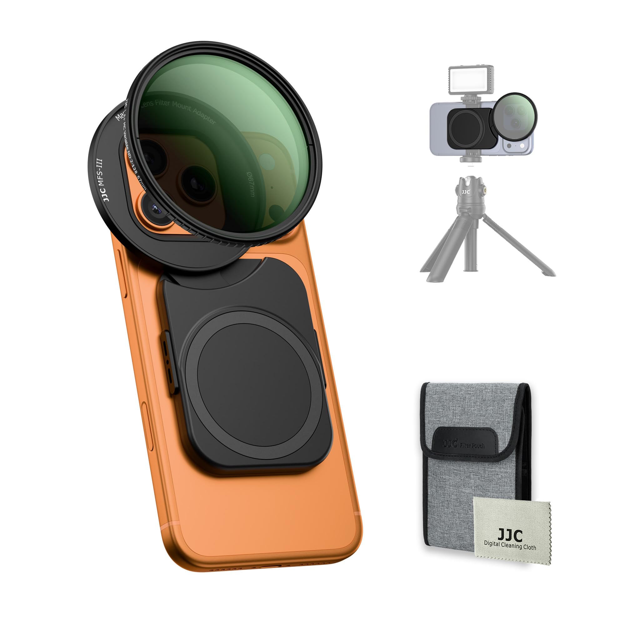 JJC アップグレード版 マグネット スマホ レンズフィルター アダプター + 67mm 可変NDフィルター キット キット NDV2-128 減光 Magsafe対応 iPhone 17 16 15 14 Plus Pro Maxスマホ に適用 レンズフ