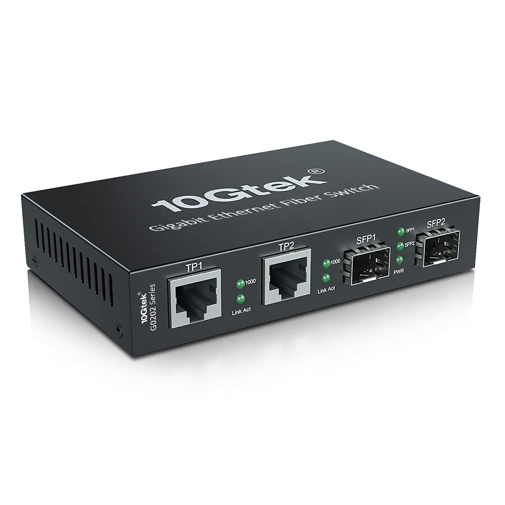 10Gtek ギガビット 光メディアコンバーター 1.25Gb/s 2xSFPポートto 2x10/100/1000Base-Tx