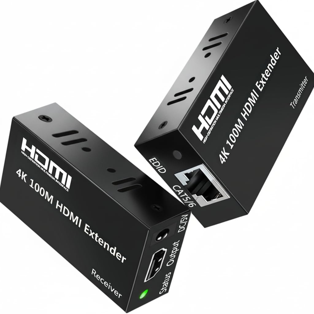【4K 100M】HDMI エクステンダー LAN 延長器 イーサネット CAT6 100M長距離対応 映像伝送 送信機+受信機セット EDID機能搭載 双電源設計 家庭影院・監視システム最適｜湖南オンライン