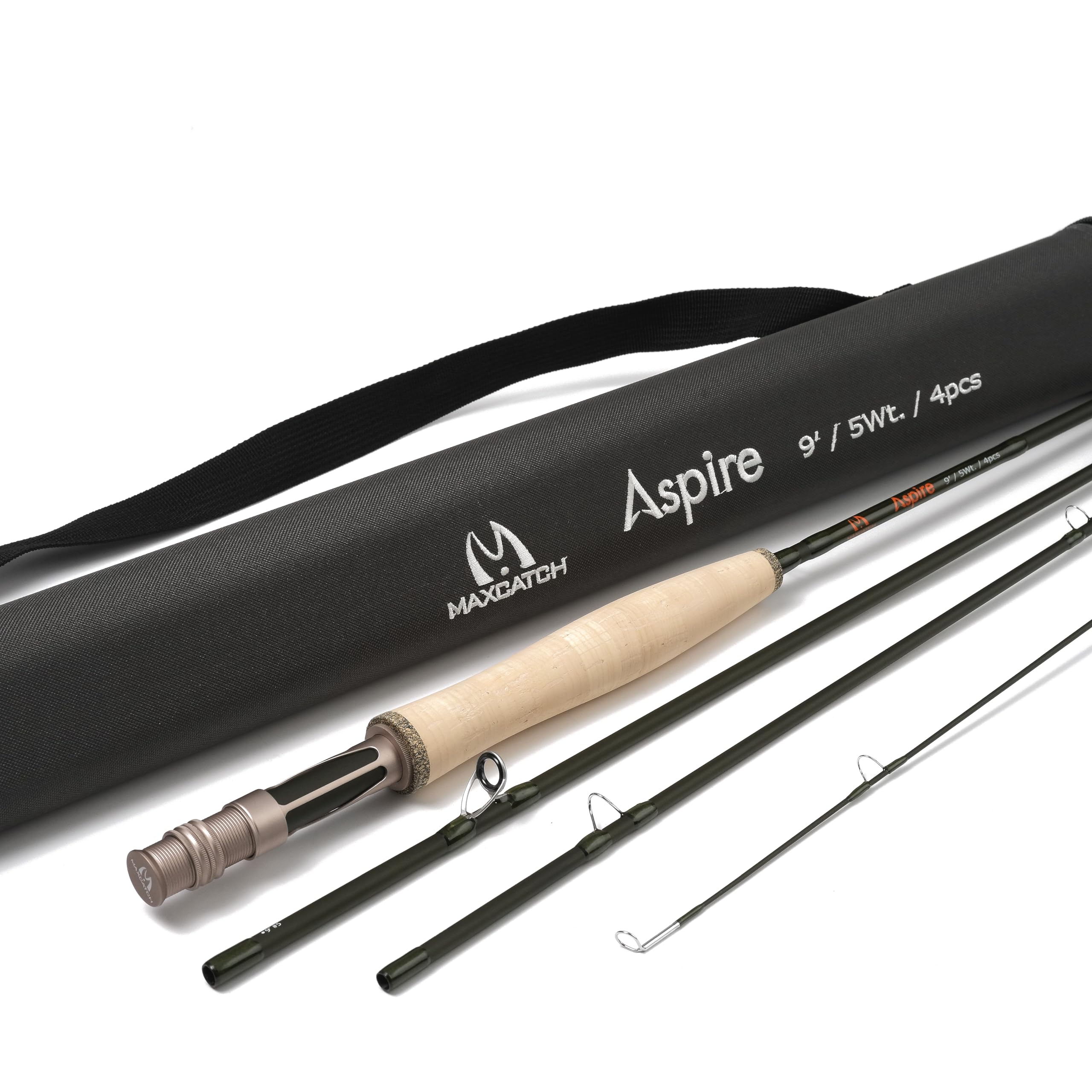 M MAXIMUMCATCH Maxcatch Aspire - フライロッド 40Tカーボンファイバー 陽極酸化リールシート、4ピースフライフィッシングロッド、5/6/8wt (ダークグリーン, 9'6 wt)