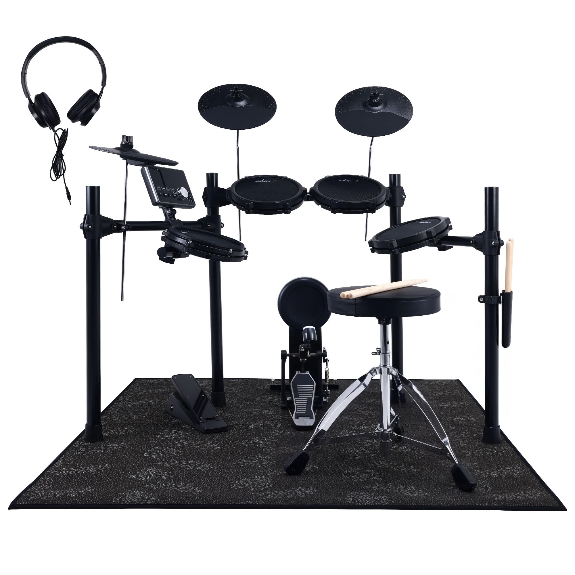 ADM 10インチメッシュ電子ドラムセット 5ドラム3シンバル 静音設計 録音/再生機能搭載 メトロノーム付き 家庭練習用 ヘッドフォン同梱 大人子供兼用