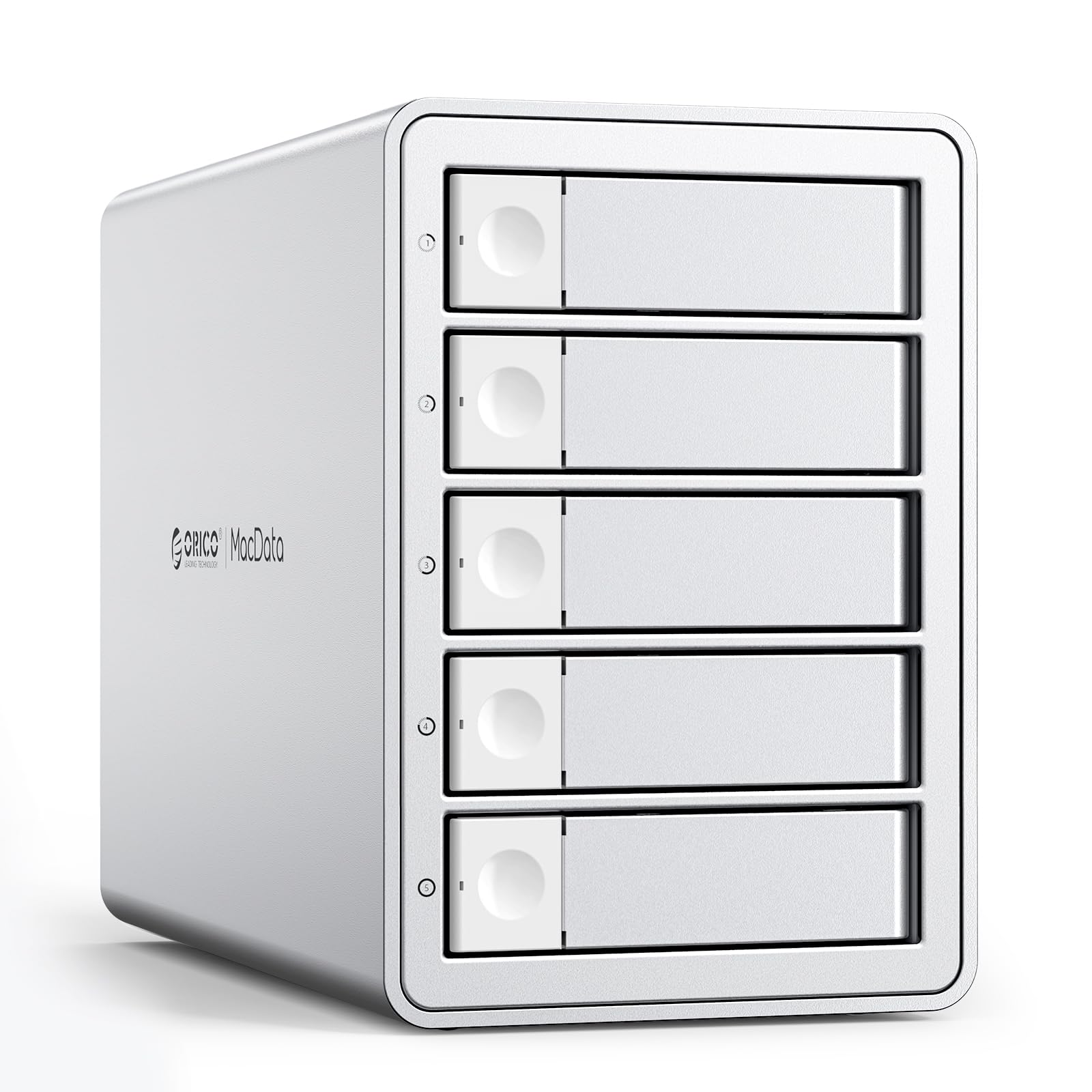 ORICO HDDケース 5台 デイジーフェイス機能付き USB 3.2 Gen 2 10Gbps 2.5/3.5インチ HDD ケース 22TBx5 大容量 HDD 外付けケース 2-IN-1データケーブル付き ハードディスク ベイ 150W内蔵式電源