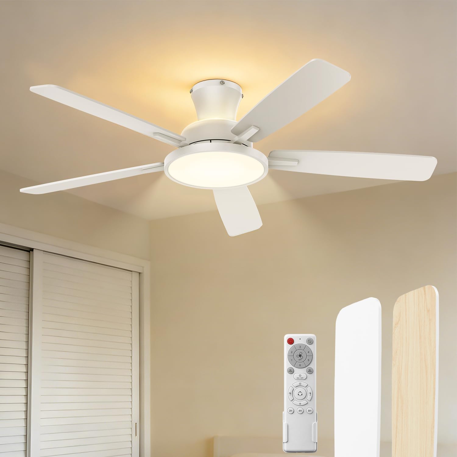TALOYA シーリングファンライト Φ132cm ホワイト バックライト搭載 調光調色 LED DCモーター 静音 10・12畳対応 正逆回転 風量6段階 空気循環 リモコン付 引掛シーリング対応 モダン メーカー5年保証｜湖南オンライン