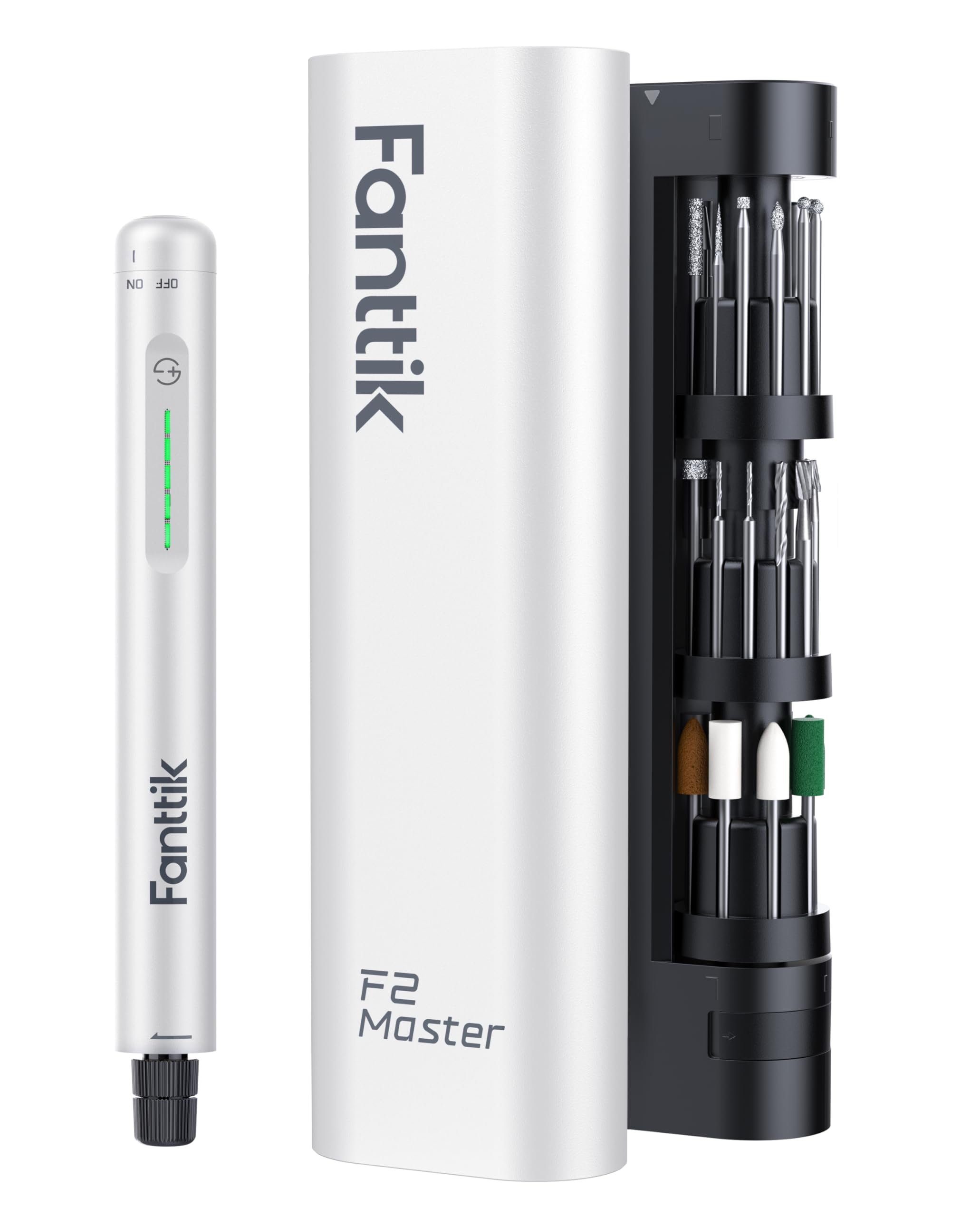 Fanttik F2 Master ミニルーター セット コードレス リューター 25000RPM 5段階変速 ブラシレスモーター搭載 35点ビット付 2.3mm軸 磁気収納ケース 彫刻 研磨 穴あけ 3Dプリント仕上げ DIY 軽作業 ホワイト