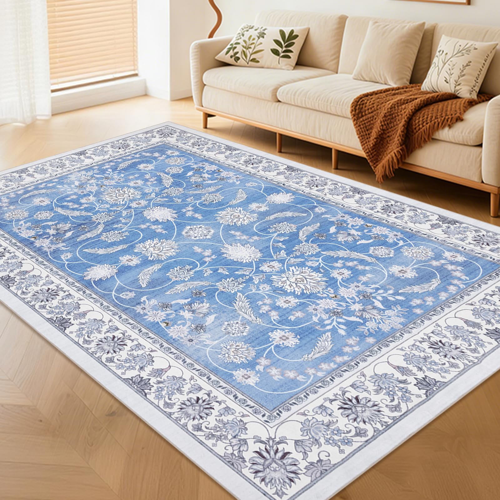HiChiclife ラグマット カーペット ペルシャ風 200x300cm 約4畳 ソフトな模倣カシミヤ 洗える じゅうたん おしゃれ絨毯 耐磨耗性 滑り止め付 ホットカーペット対応 防音 折り畳み オールシーズン適用 リビングルーム地毯 北欧寝室花柄