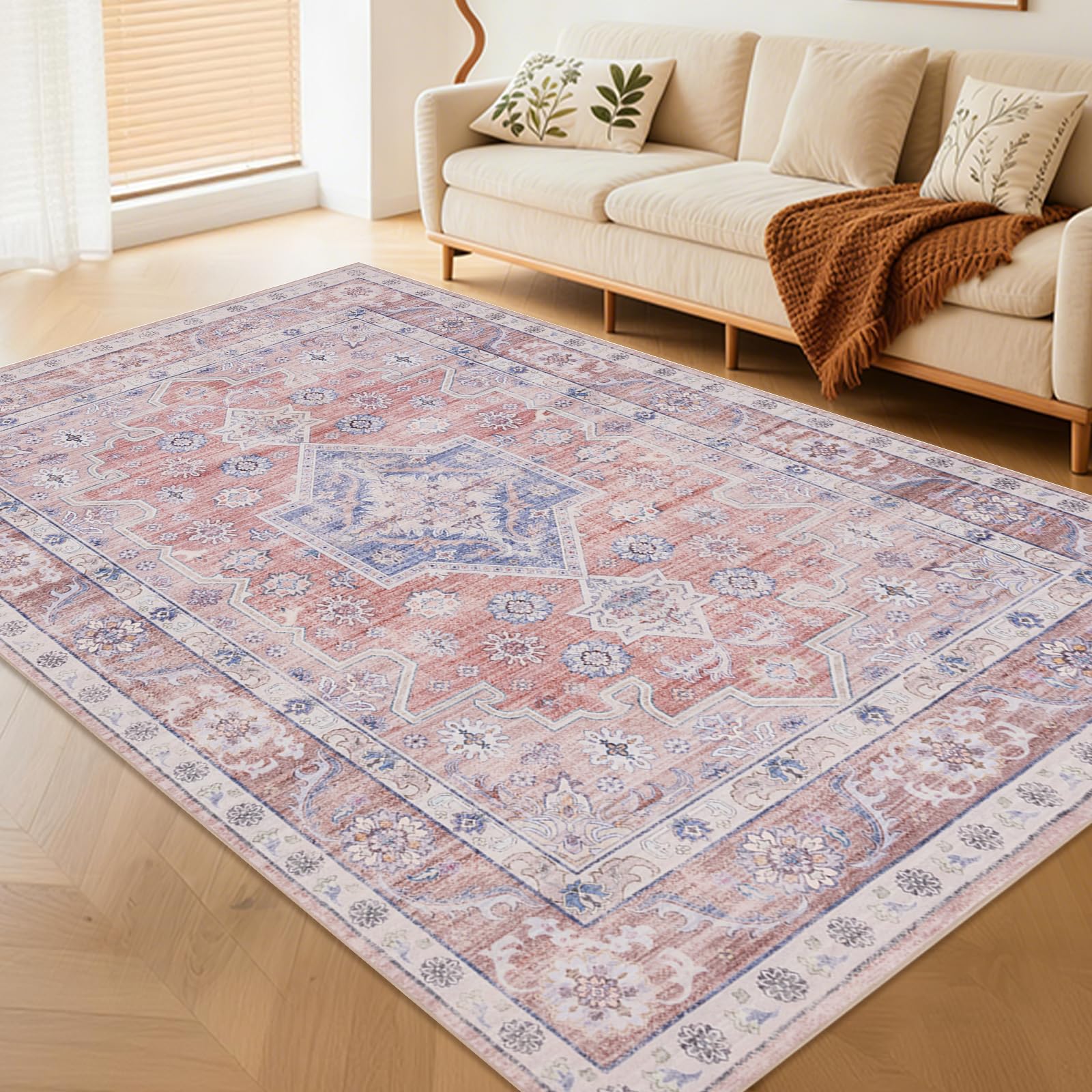HiChiclife ラグマット カーペット ペルシャ風 200x300cm 約4畳 ソフトな模倣カシミヤ 洗える じゅうたん おしゃれ絨毯 耐磨耗性 滑り止め付 ホットカーペット対応 防音 折り畳み オールシーズン適用 リビングルーム地毯 北欧寝室花柄