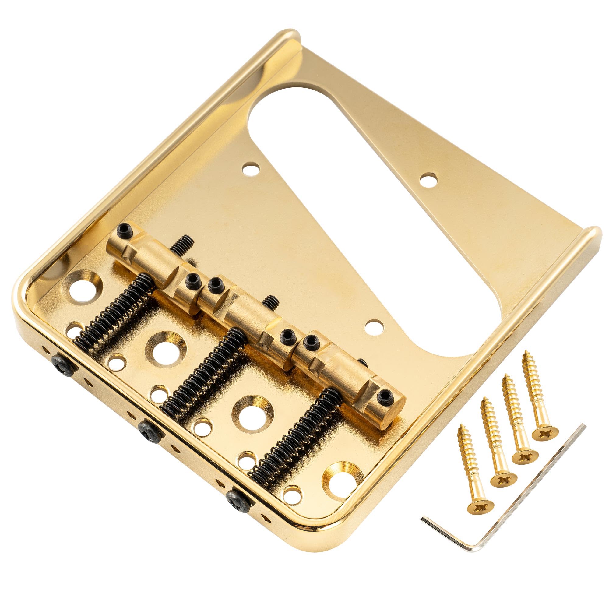 Musiclily Ultra 10.8mm テレキャスターブリッジ 3WAY ブラスサドル アルミ製プレート ヴィンテージTL エレキギター用、ゴールド