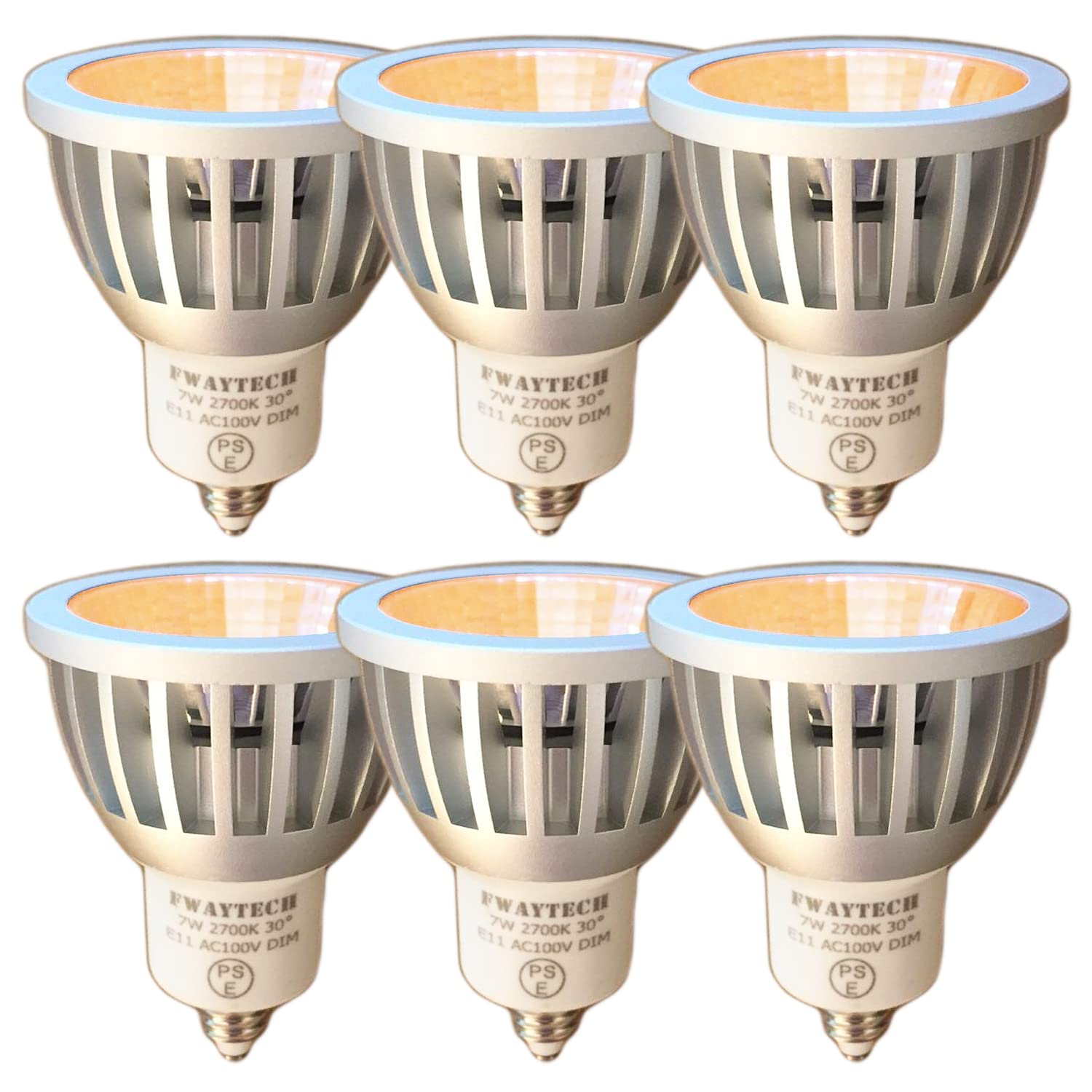 FWAYTECH 注目の的 led e11 COB7W JDRφ50 導管線路LED注目の的 ハロゲン照明ランプ60W・75W好いかげんに 密閉物の具相応う ダイクロハロゲン 6個仕掛ける (白熱電球色好いかげんに(2700K), 本体銀 (中角30度) E11口金 調