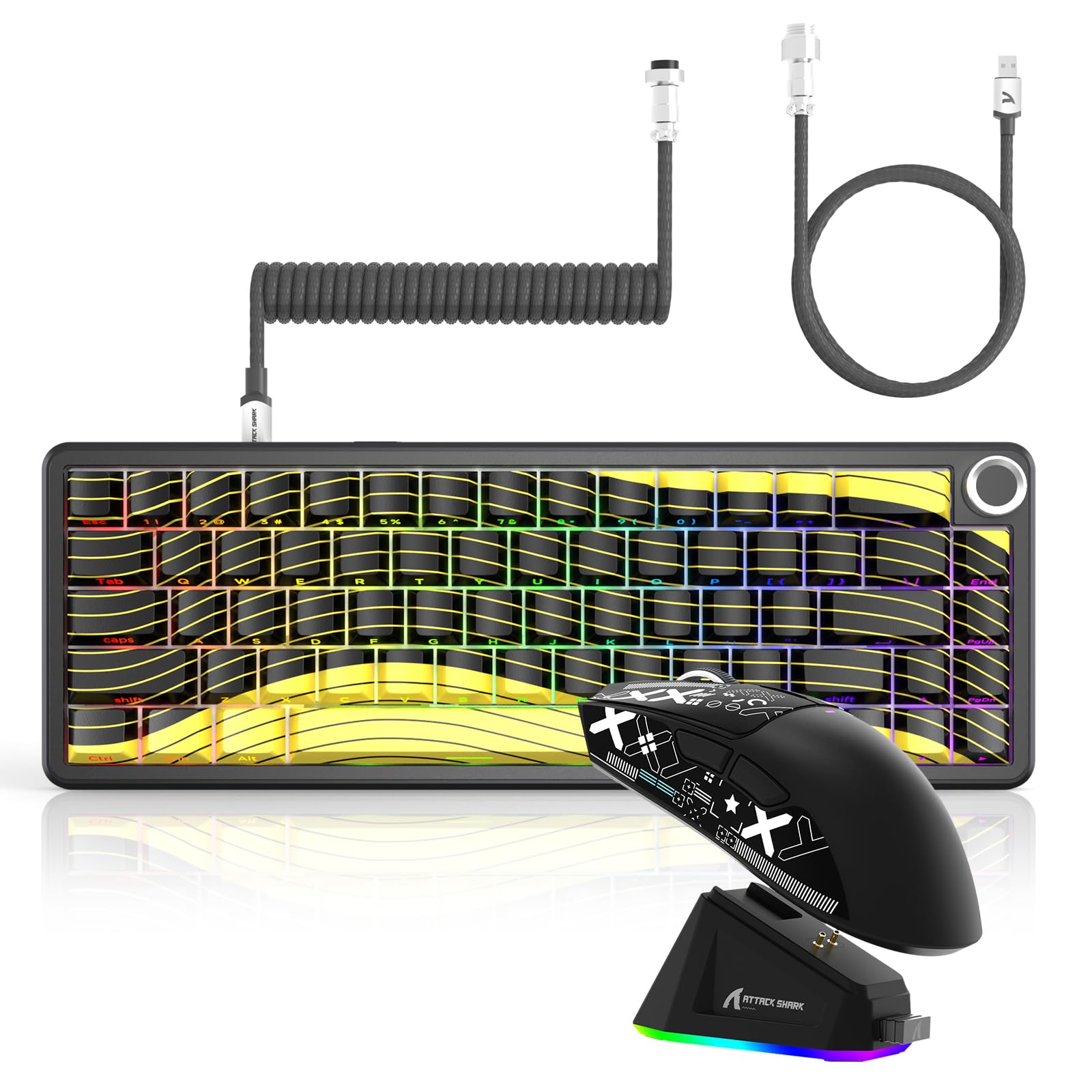 ATTACK SHARK X65PRO HE磁軸ゲーミングキーボード&X11ワイヤレスマウス セット|0.01mm高速トリガー/8000Hz有線モード/充電ドック付属|3モード接続(USB-C/2.4G/Bluetooth)/63g超軽量/昇華PBTキーキ|湖南オンライン