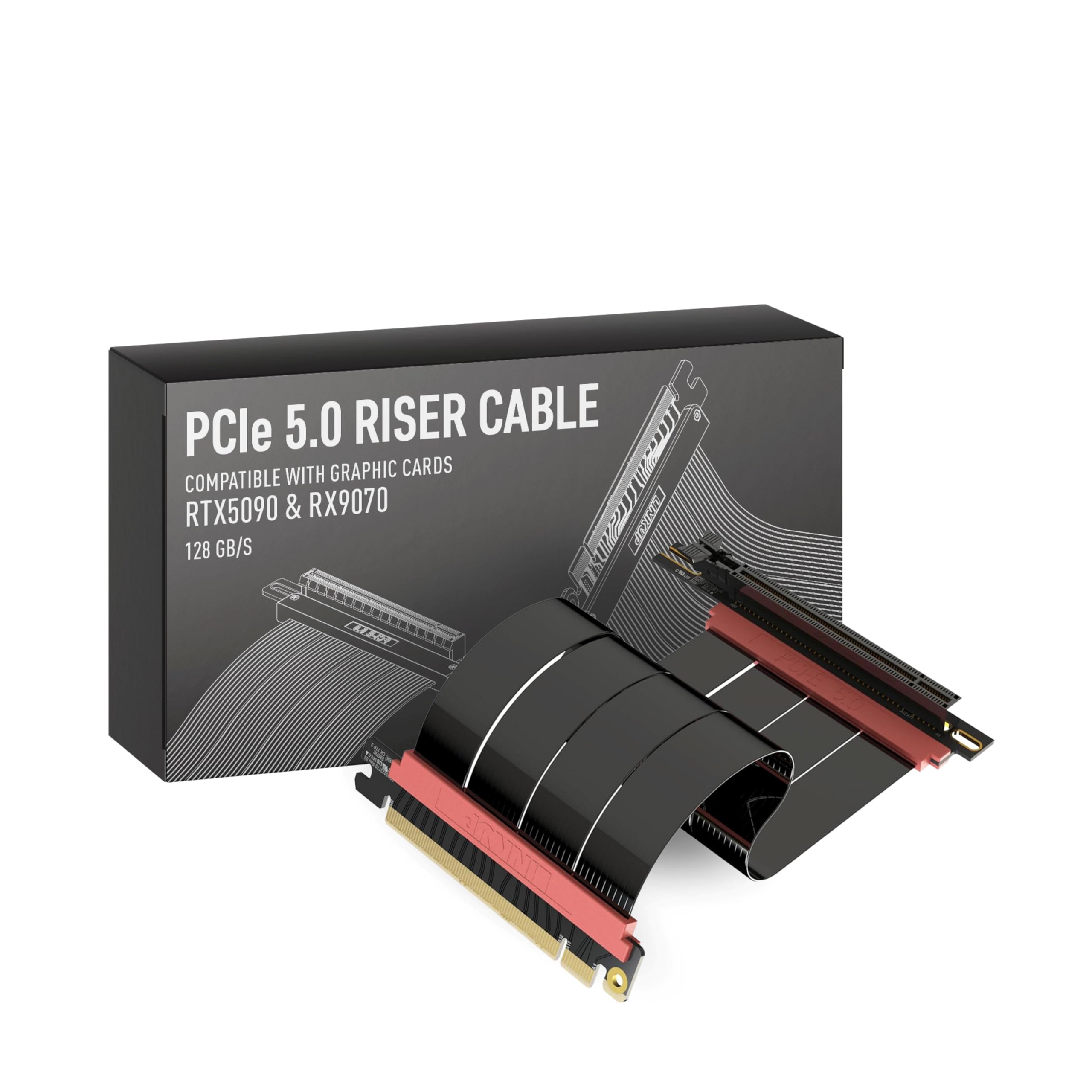 LINKUP - AVA5 PCIE 5.0 ライザーケーブル | RTX5090 RX9070 GPUに対応 | x16 128GB/s速度 | PCIe 4.0 & WRX80/WRX90Eと互換性あり | ストレート ブラック 40cm(全長 44c|湖南オンライン