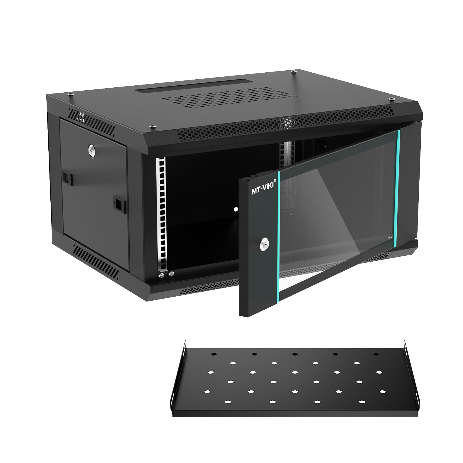 MT-VIKI 6U サーバーラック 壁掛け ネットワークキャビネット 19インチ EIA規格対応 奥行450mm 棚板1枚付属 透明ドア 鍵付き 耐荷重50kg SPCC鋼板 防犯ルーター収納｜湖南オンライン