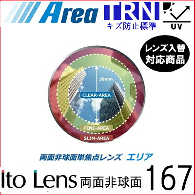ガチャを引くとさらにお得！エリア 167 トランジェ レンズ 単品販売 フレーム 持ち込み 交換可能 度あり対応 イトー 両面非球面レンズ UVカット付（２枚）Area167｜こん太村