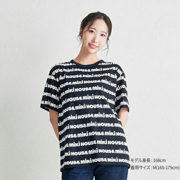 即納能力のある商いもの MIKI HOUSE 定め事取りまわし店/ ミキハウス WEB押さえる 総柄ロゴタイプ半袖Ｔシャツ L大きさ 成年者用