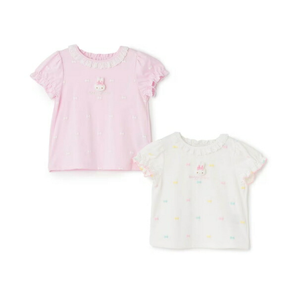 メゾピアノ mezzopiano ウサギマスコットつき リボン柄 半袖Tシャツ 90cm キッズ