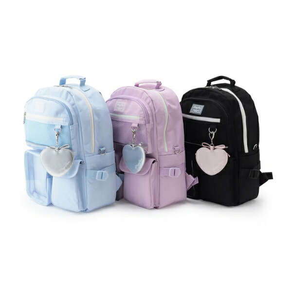 mezzo piano junior メゾピアノジュニア 撥水 チャームつきクリアポケットリュック 20L ライトブルー パープル ラベンダー クロ ブラック 1泊2日 2泊3日 3泊4日 ジュニア