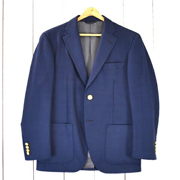 麻布テーラー azabu tailor 英国製生地 モヘヤ混 金ボタン 2つボタン シングル 紺ブレザージャケット M ダークネイビー 袖口4つ釦 / 6TC041 【送料無料】【中古】【メンズビジネス】202603
