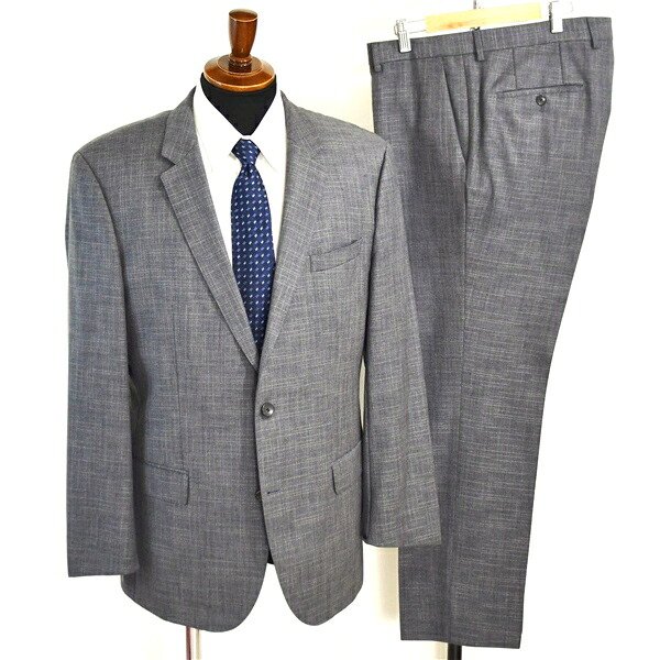 HUGO BOSS シルク混 2つボタン シングルスーツ XL AB8 ダークグレー チェック ノータック RN73616/CA23115 合物 春秋 6XD008 【送料無料】【中古】【メンズビジネス】202604|CODE STYLE