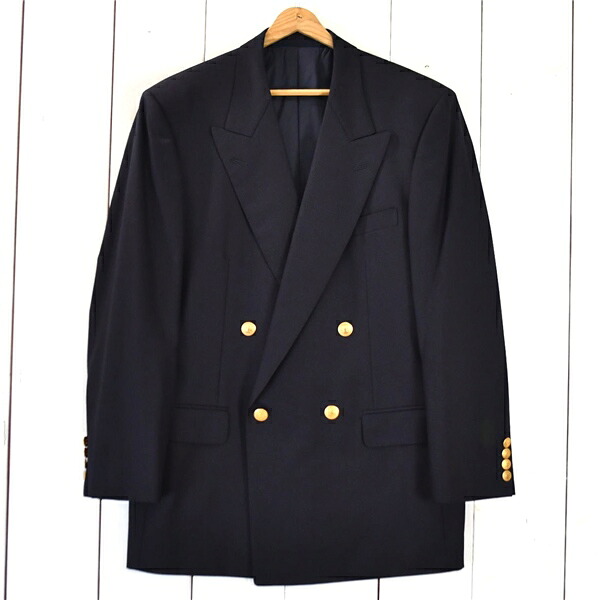 美品 アクアスキュータム Aquascutum 金釦 4つ名取り草 ダブル 紺スポーツジャケット 上衣 94A6 / L ダークネイビー リストバンド4つ釦 1120400 / 6TE041 【貨物輸送無料】【中古】【メンズ商行為】202605