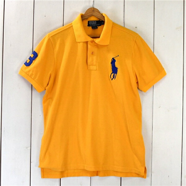 ポロ ラルフローレン Polo Ralph Lauren 綿織物100％ スポーツシャツ 半袖プルオーバー M オレンジ色 ビッグポニー＆3刺しゅう 春夏相応う / 6TE054 【貨物輸送無料】【中古】【メンズ商行為】202605