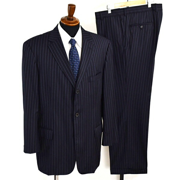 HUGO BOSS Super140\u0027s出どころ 3つ名取り草 シングル背広 XL AB9 ダークネイビー 縞模様 ヒューゴボス 44823/120 夏物 春夏 6XE045 【貨物輸送無料】【中古】【メンズ商行為】202605