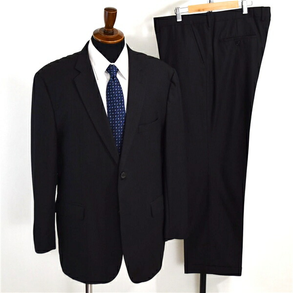 HUGO BOSS Super130\u0027s出どころ 2つ名取り草 シングル背広 XL AB9 黒いこと 縞模様 否タック 46486-080 合物 歳月 6XE046 【貨物輸送無料】【中古】【メンズ商行為】202605