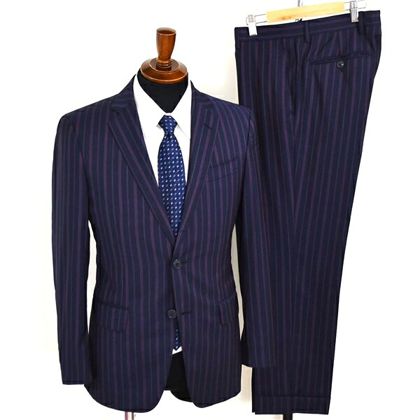ETRO 伊製 シルク混 2つボタン シングルスーツ M YA5 ダークネイビー ストライプ ノータック 141-1A967-1263 夏物 春夏 5XL008 【送料無料】【中古】【メンズビジネス】202511|CODE STYLE