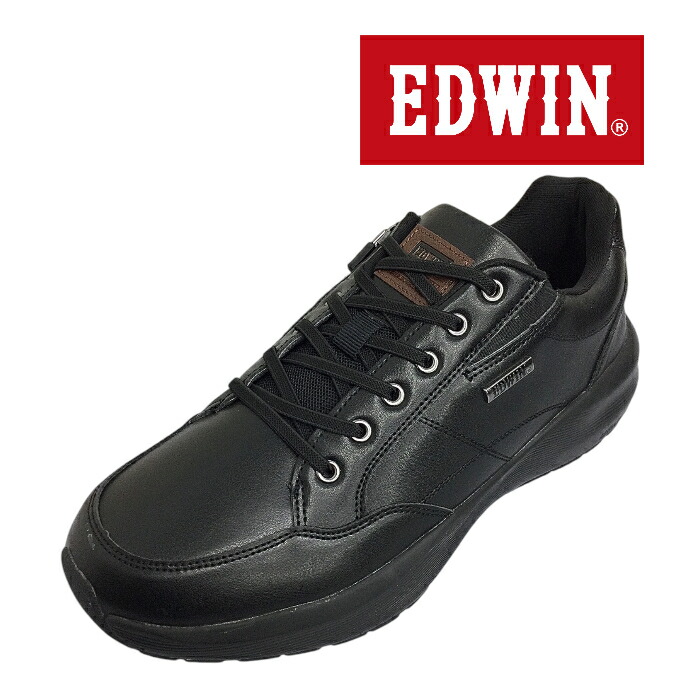 【EDWIN エドウィン 7368 BLACK ブラック】メンズ スニーカー シューズ 幅広 ゆったり ローカット カジュアル 普段履き 透湿防水 高反発ソール 速乾 抗菌防臭 内側ファスナー