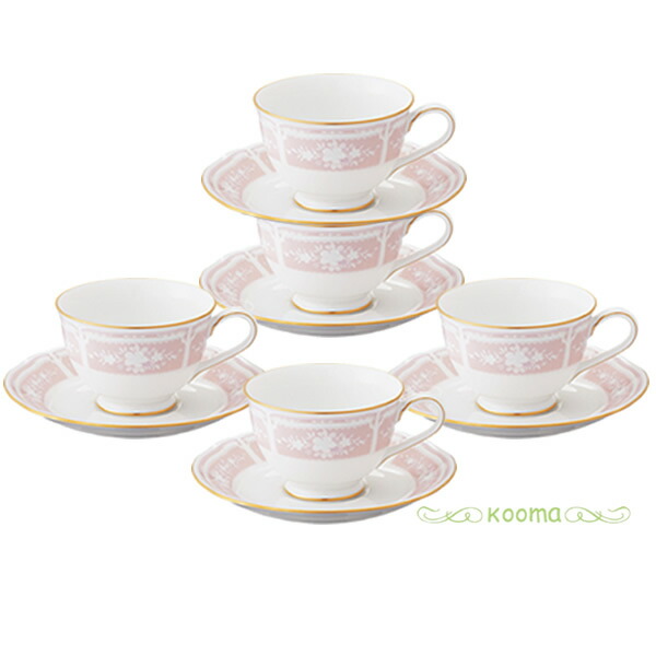 Noritake ノリタケレースウッドゴールド 優勝杯\u0026平円盤5客仕掛ける サクラ色 PK 1507-4L/Y9587Aを5客珈琲 紅茶の葉 兼用碗皿 5客碗皿 差し上げ物 清楚 お一揃い 和氏の璧