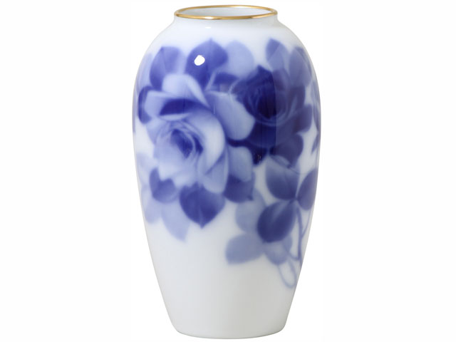 大倉陶園 日本製 【大倉陶園 ブルーローズ 8011 約15cm花器 8011/1A】 花器 花瓶 花生け インテリア ホワイト ブルー 白 青 ギフト 贈り物 贈答品 記念品 お祝い 母の日 敬老の日
