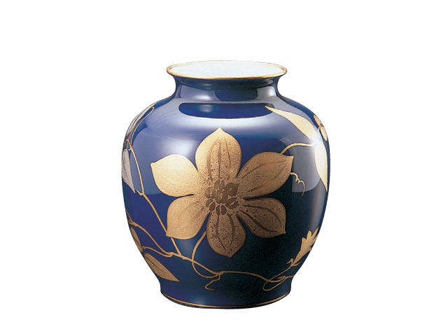 大倉陶園 日本製 【大倉陶園 瑠璃金蝕鉄線 約29cm花器 19A/9026】 花器 花瓶 花生け インテリア 瑠璃色 ルリ色 紺色 ギフト 贈り物 贈答品 記念品 お祝い 母の日 敬老の日