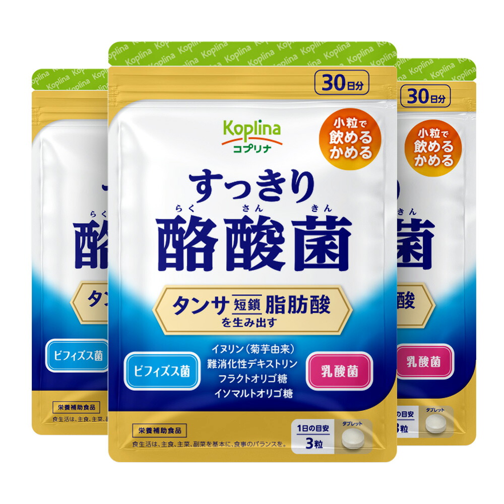 すっきり酪酸菌 90粒 3袋セット90日分【軽やかなカラダづくり 1日3粒 タンサ脂肪酸を生み出す 酪酸菌 ビフィズス菌 乳酸菌 イヌリン 難消化性デキストリン オリゴ糖 健康 サプリ サプリメント 栄養補助食品 安心国内製造 コプリナ】