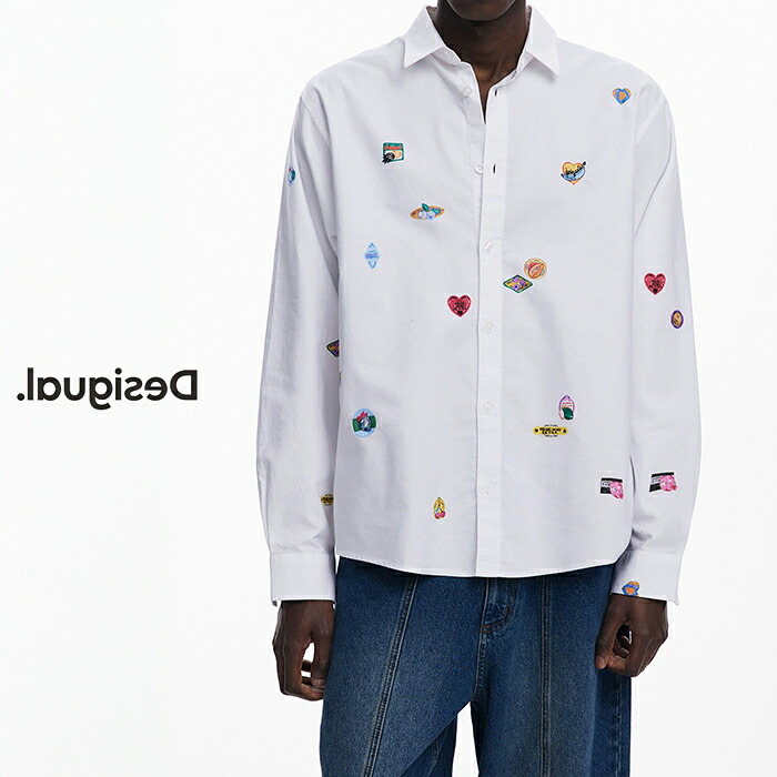 SALE 30%OFF Desigual デシグアル メンズ カジュアルシャツ 刺繍 プリント おしゃれ カジュアル インポート 30代 40代 50代 S M L ホワイト｜ブティック　コーラン 9,751円