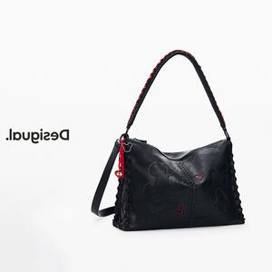 Desigual デシグアル ディズニー コラボ ミッキー ミニー 刺繍 トートバッグ ハンドバッグ ショルダーバッグ レディース フェイクレザー 取り外し可能ストラップ ファスナー おしゃれ 40代 50代 デイリー 旅行 カジュアル ブラック