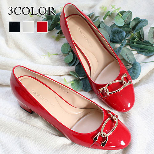 ラウンド シューズ レディース 年新作 3色エナメルパンプス ヒール Voce エナメル 靴 ブラック シューズ 22 5cm ヒールシューズ パンプス 太めヒール 靴 レディース パンプス ベージュ シューズ 太めヒール パンプス レディース 赤い靴 シューズ エナメル パンプス