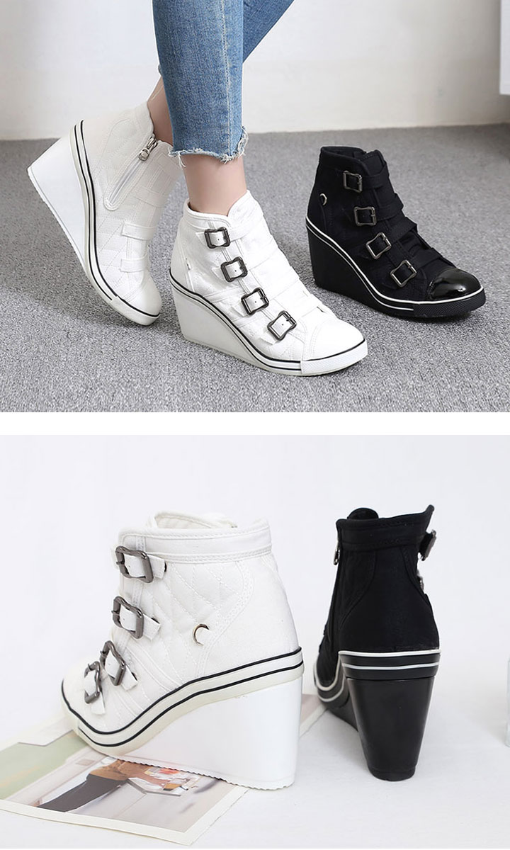 楽天市場 ポイント5倍 2色ウエッジヒールスニーカー レディース スニーカー ハイカット シューズ ウエッジヒール スニーカー レディース シューズ ベルテッド シューズ サイドジップ ハイカットスニーカー レディース ウエッジヒールシューズ ホワイト スニーカー