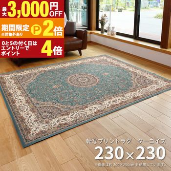 撥水機能付き 高級絨毯風の転写プリントラグ 230×230cm ラグ カーペット 絨毯風 プリントラグ モダン クラシック 北欧 おしゃれ 高級感 撥水加工 抗菌 防臭 滑り止め付き 床暖房対応 洗える リビング ダイニング インテリア【最大3,000円OFFクーポン配布中|25日P2倍】|【コ・レ・ダ】 家電*インテリア