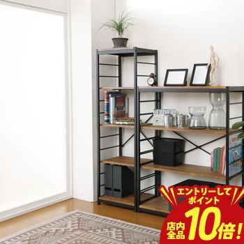 【P10倍（要エントリー）＋クーポン】 オープンラック 5段 シェルフ 重厚感 棚 木製 ヴィンテージ風 幅44cm 奥行35cm 高さ145.5cm オープンシェルフ 本棚 ディスプレイ