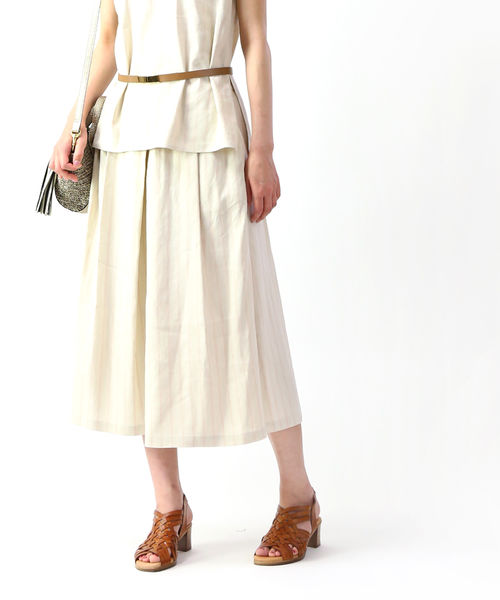 ベアトリス BEATRICE リネンストライプ ミディ丈 タック フレアスカート outlet ・E23205-0041901(レディース)(春夏アイテム)(last_1)|小三郎商店