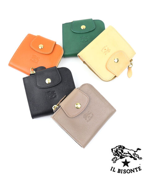 イルビゾンテ 財布 二つ折り 正規品 IL BISONTE レザー L字ファスナー 二つ折り財布 ウォレット 売れ筋アイテム コンパクト カードポケット ギフト ヤキヌメ グリーン ・54222304640-0062201(メンズ)(レディース)