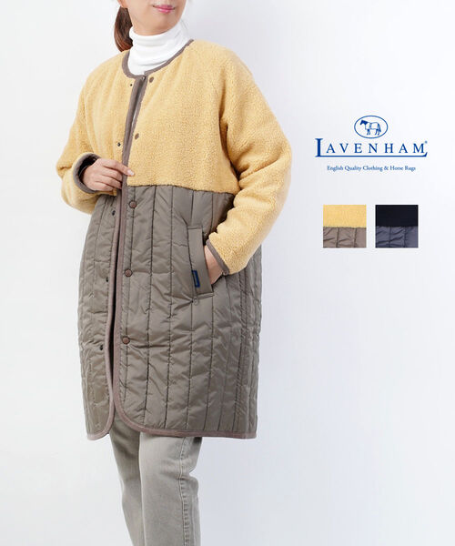 ラベンハム LAVENHAM シェルパ×キルティング 切替え ノーカラー ロングコート SHERPA PALGRAVE・SLJ2140-3872102(レディース)|小三郎商店