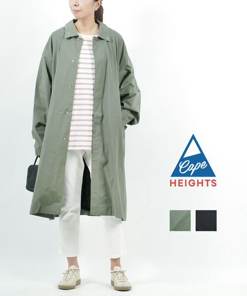 ケープハイツ Cape HEIGHTS オリーブ ブラック XS S コットン混 ステンカラー スタンドカラー ロングコート スタンドネック ゆったりめ ロング丈 オーバーコート LOWELL・LOWELL-4342301(レディース)