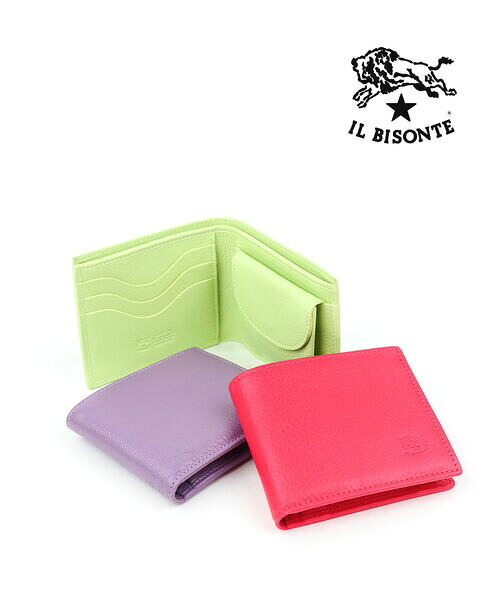 イルビゾンテ 財布 二つ折り 正規品 IL BISONTE レザー コンパクトウォレット クロード モネ 睡蓮の庭 パステル カードポケット ユニセックス ギフト ・54232305641-0062301(メンズ)(レディース)